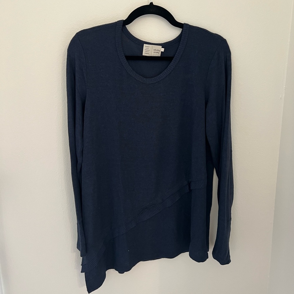 Anthropologie Saturday Sunday navy blue sweater, high low on the bias